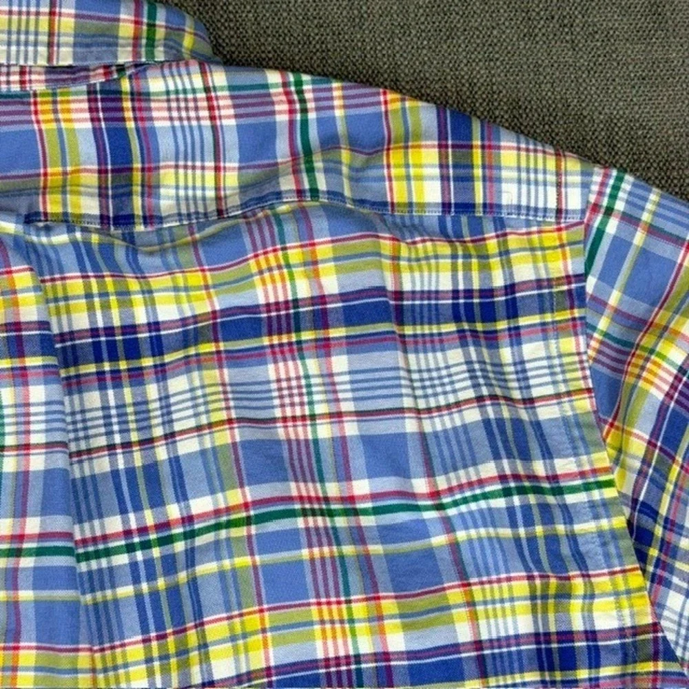 Ralph Lauren Mens XL Plaid Button Down Shirt Blue Yellow Cotton Long Sleeve